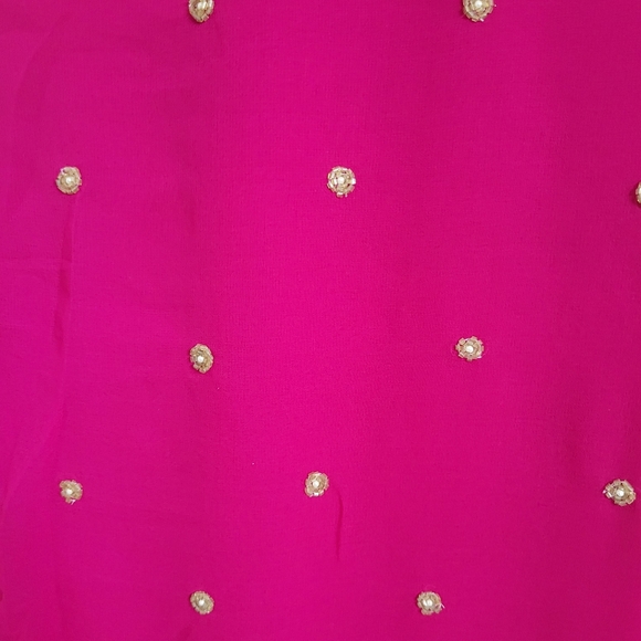 Hot Pink Saree with Pearls Work - Picture 8 of 14